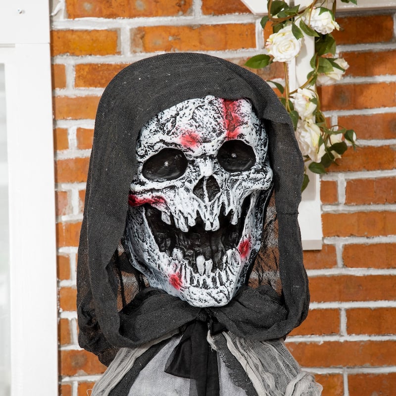Outsunny 74" Life Size Outdoor Halloween Decorations Skeleton Witch, Animated Prop Animatronic Decor with Sound