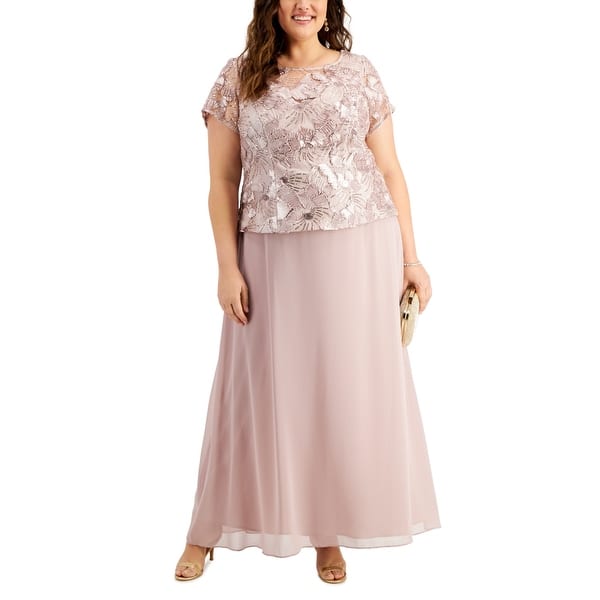 Alex Evenings Women's Mixed Media Gown Pink Size 20W - Bed Bath & Beyond -  40631245