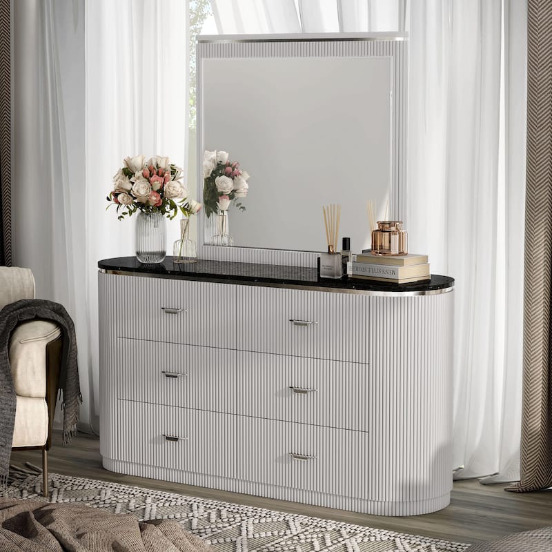Furniture of America Leander Modern 2-piece Light Gray Solid Wood Dresser and Mirror Set