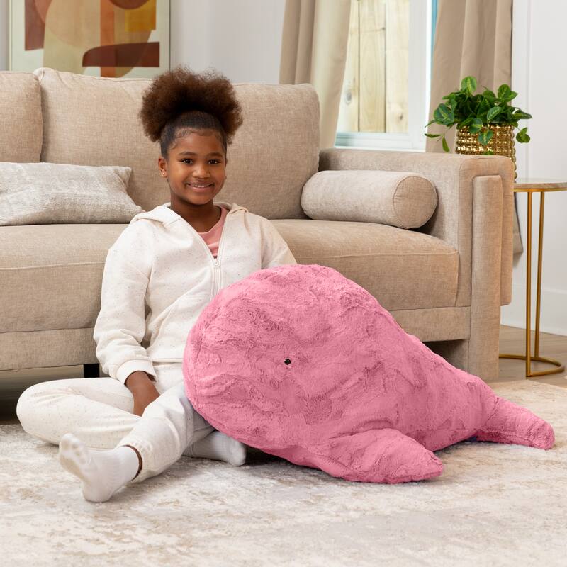 Raven-Symoné Marina the Whale Sea Buddy Large Kids Stuffed Animal Bean Bag and Pouf - Synthetic Fur Wild Rose