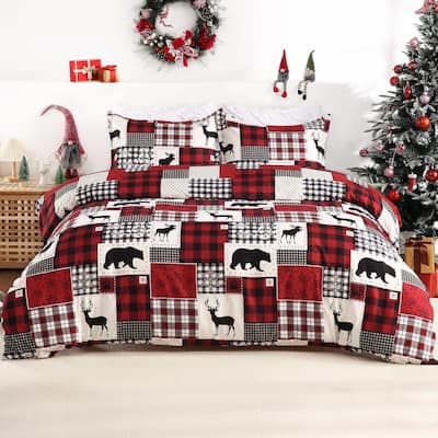 Christmas Reindeer Theme Duvet Cover and Pillow Shams Set, Bedding Set