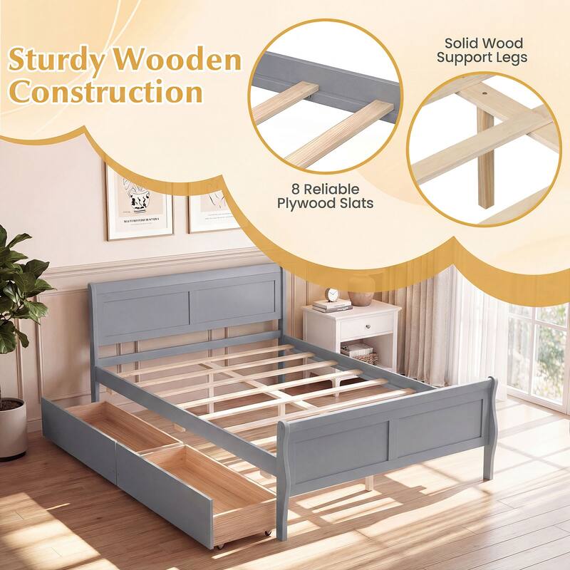 Costway Twin Size Bed Frame with 2 Storage Drawers Wood Platform Bed