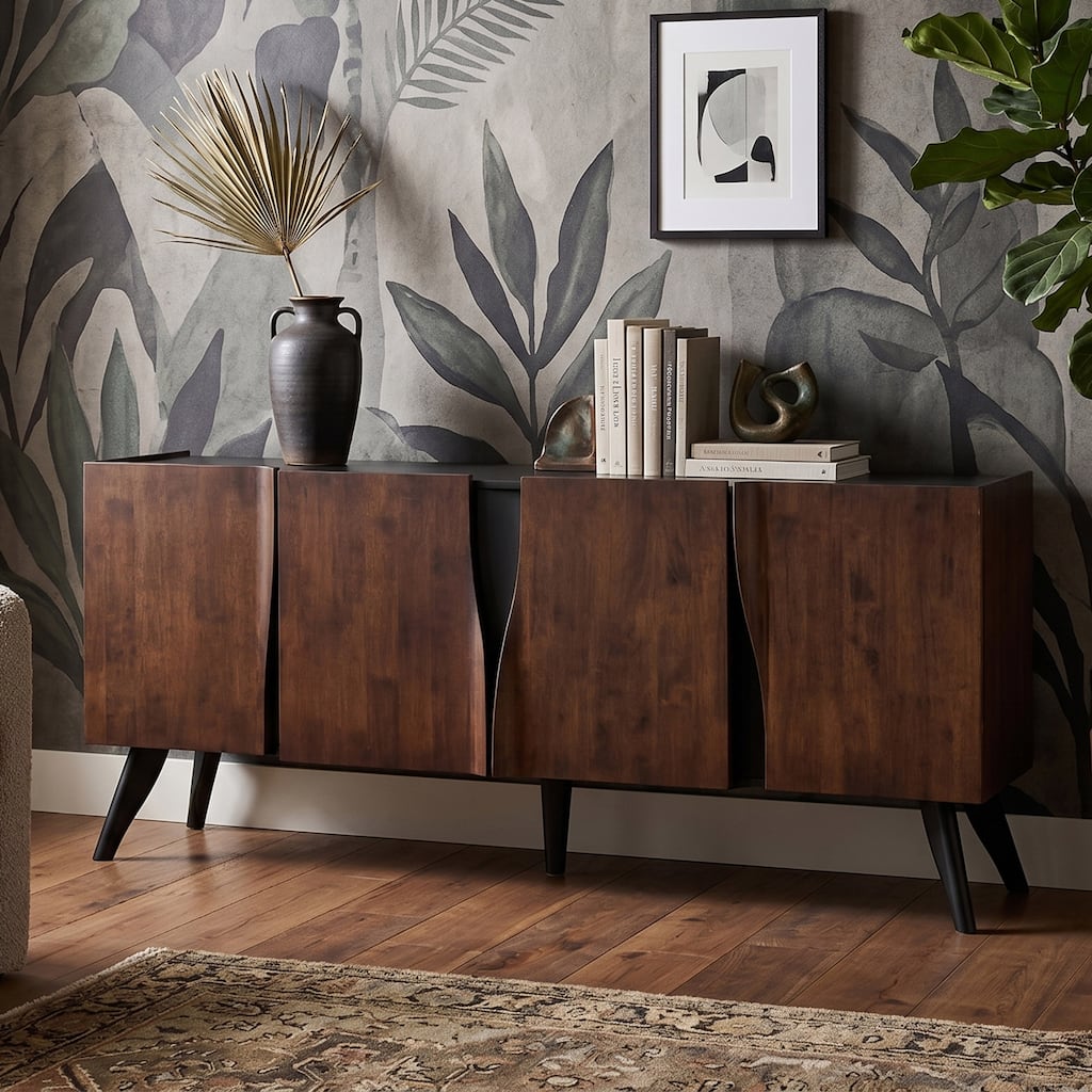 Furniture of America Abigail XII Mid-Century Modern Walnut Solid Wood 79-inch Dining Server with Shelves
