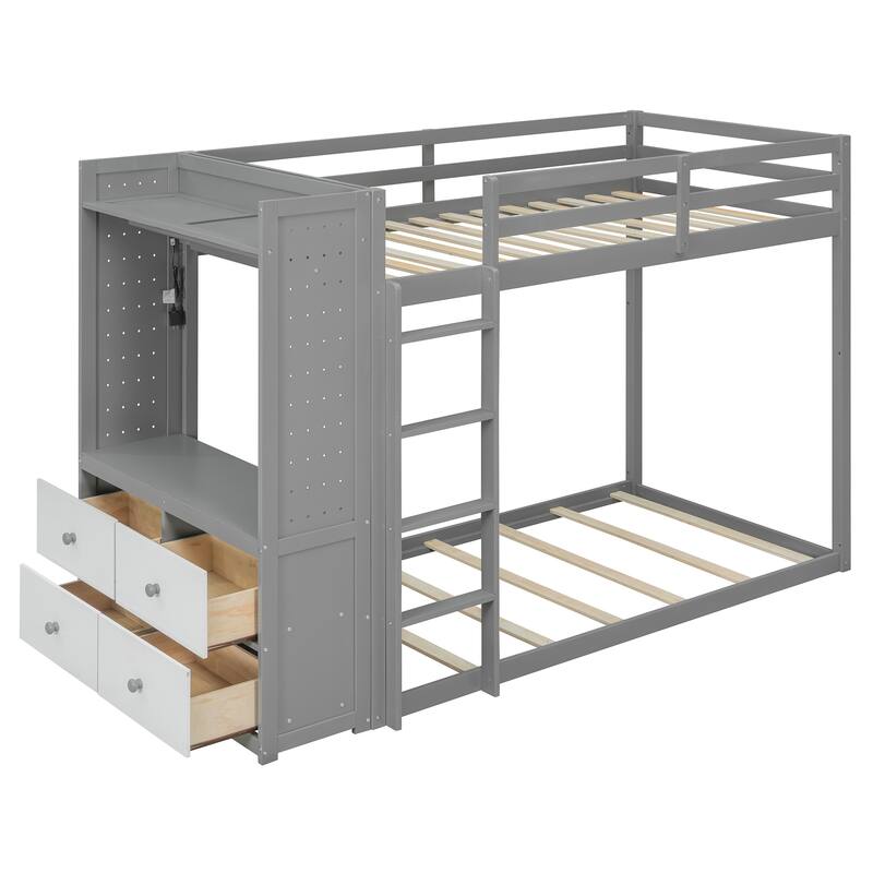 Twin Bunk Bed with Storage, Shelves, and LED Light Strip by Harper&Bright Designs