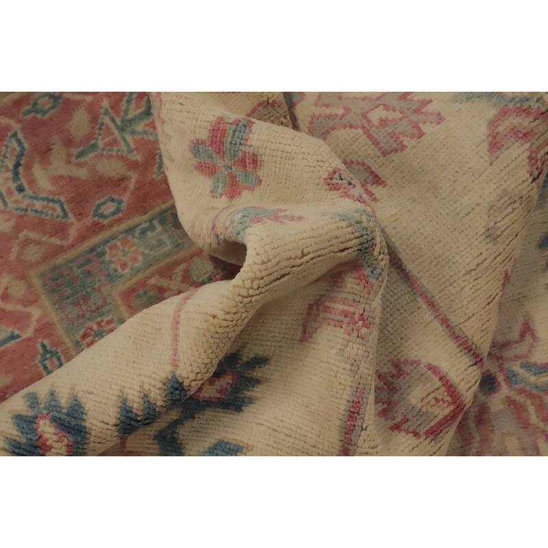Hand Knotted Oriental 100% Wool Carpet Traditional Geometric Beige & Ivories Kazak Area Rug - 9' 6'' X 8' 3''