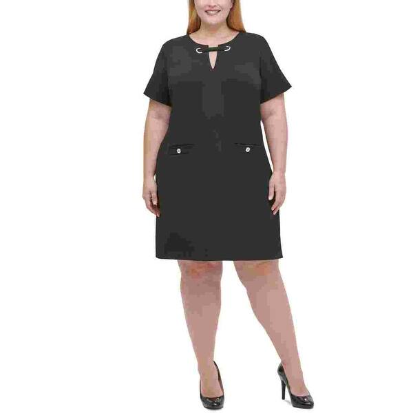 sachin and babi light blue dress Tommy Hilfiger Women's Black Short Sleeve Keyhole Short Sheath Dress Black  Size 16W - Bed Bath & Beyond