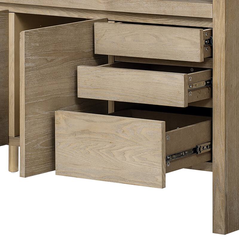 Modern Freestanding Wooden Sideboard with Three Drawers, Two Cabinets and a Shelf
