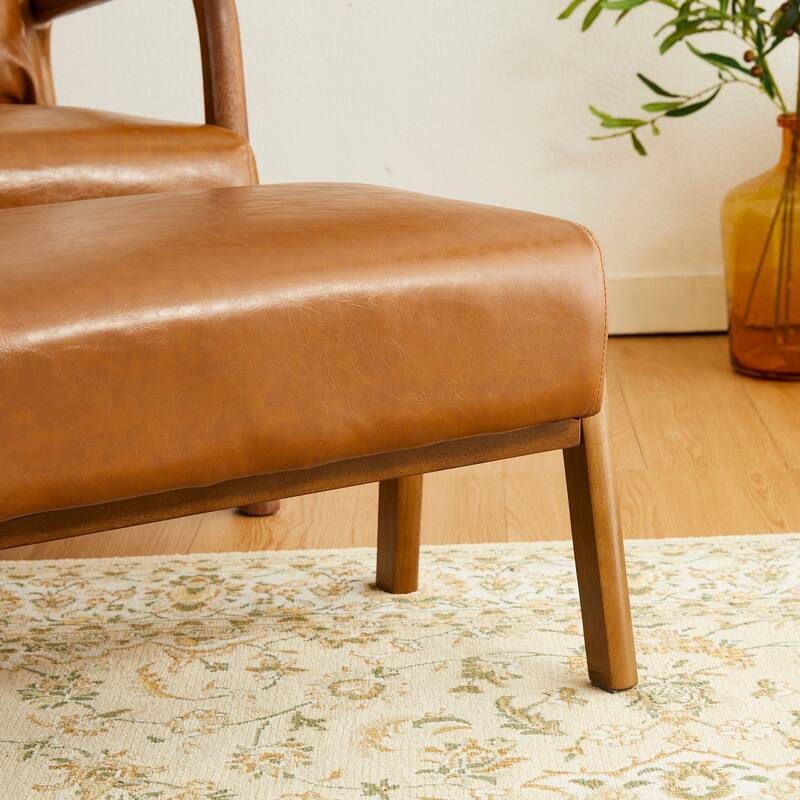 Glitzhome 30.75"H Mid-Century PU Leather Armchair with Ottoman Set