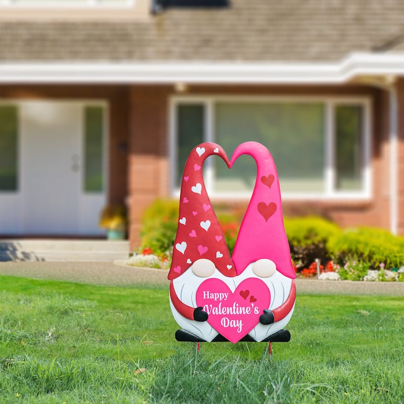 Glitzhome 30"H Valentine's Metal Gnome Couple Yard Stake