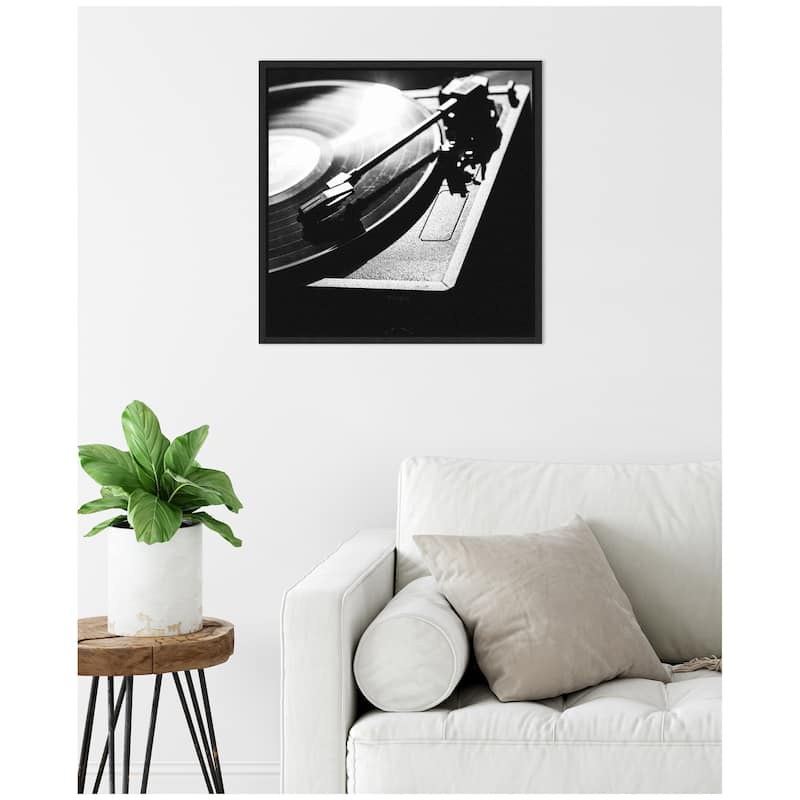 Kate and Laurel Sylvie Vinyl Record Player Framed Canvas by Alicia Abla