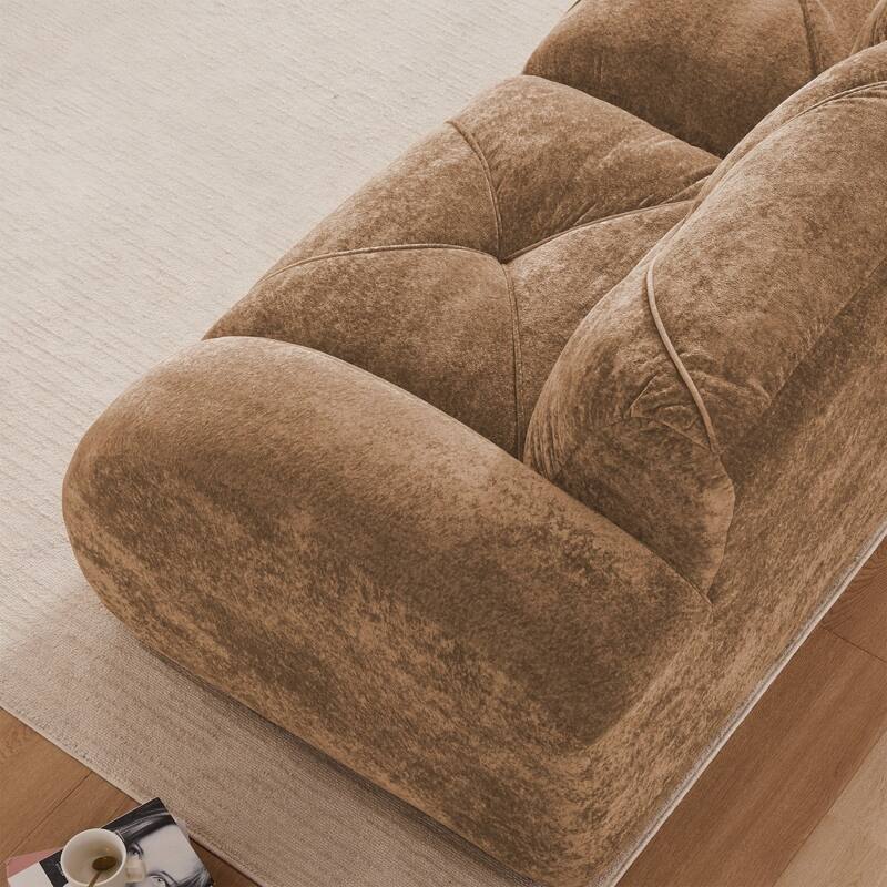 110.6" L-Shaped Velvet Sectional Boneless Sofa with Movable Ottoman