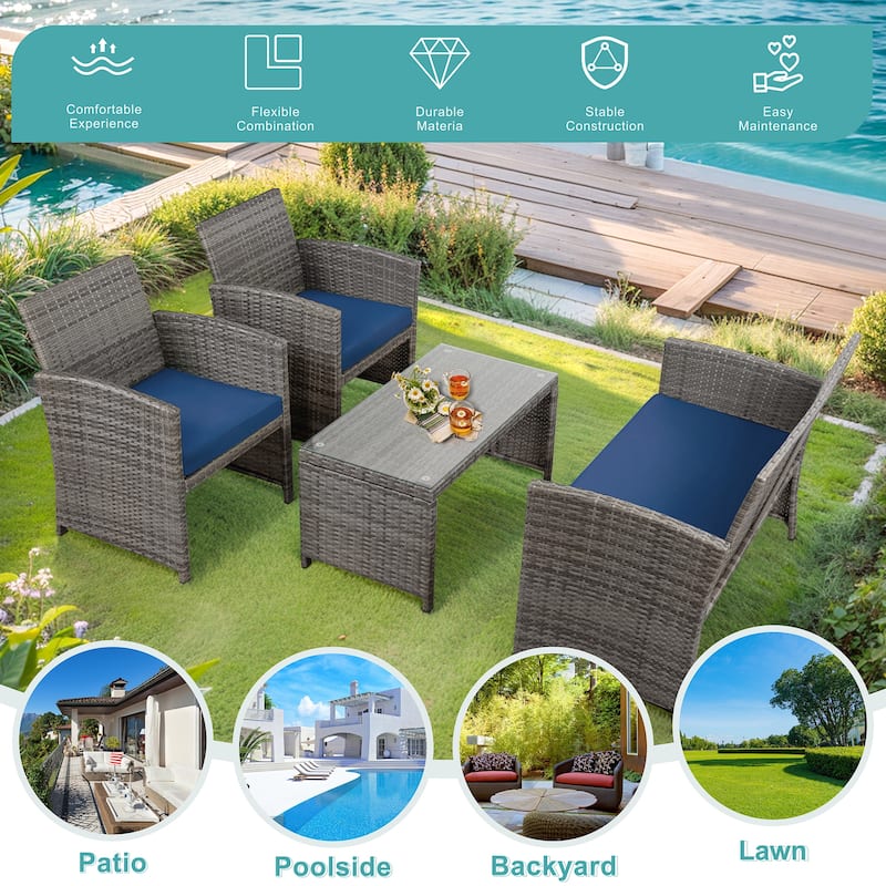 Futzca 4 Pieces Outdoor Patio Furniture Sets Conversation Sets Rattan Chair