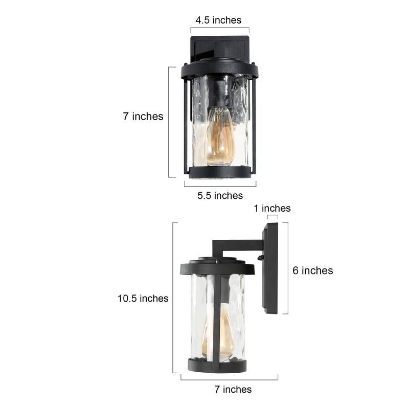 Black Modern Farmhouse Outdoor Wall Sconces with Rippled Glass 1-light Wall Lantern Exterior Lighting