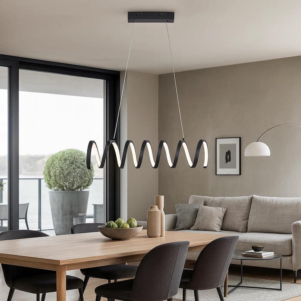 Modern Ceiling Pendant Light, Suspended Aluminum Spiral Loop, 23 Inch