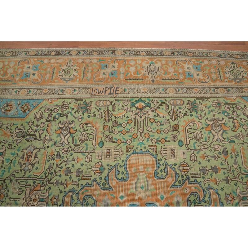 Hand Knotted Oriental 100% Wool Carpet Traditional Floral Green Tabriz Area Rug - 12' 2'' X 9' 4''