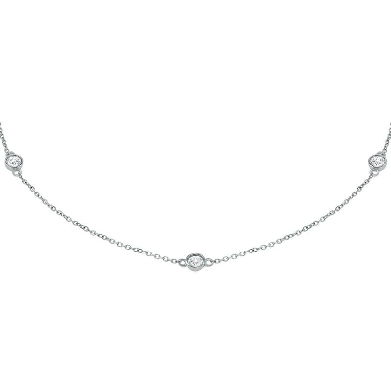 Marquee 3/4 Carat TW Bezel Set Diamond Station Necklace in 14K White Gold