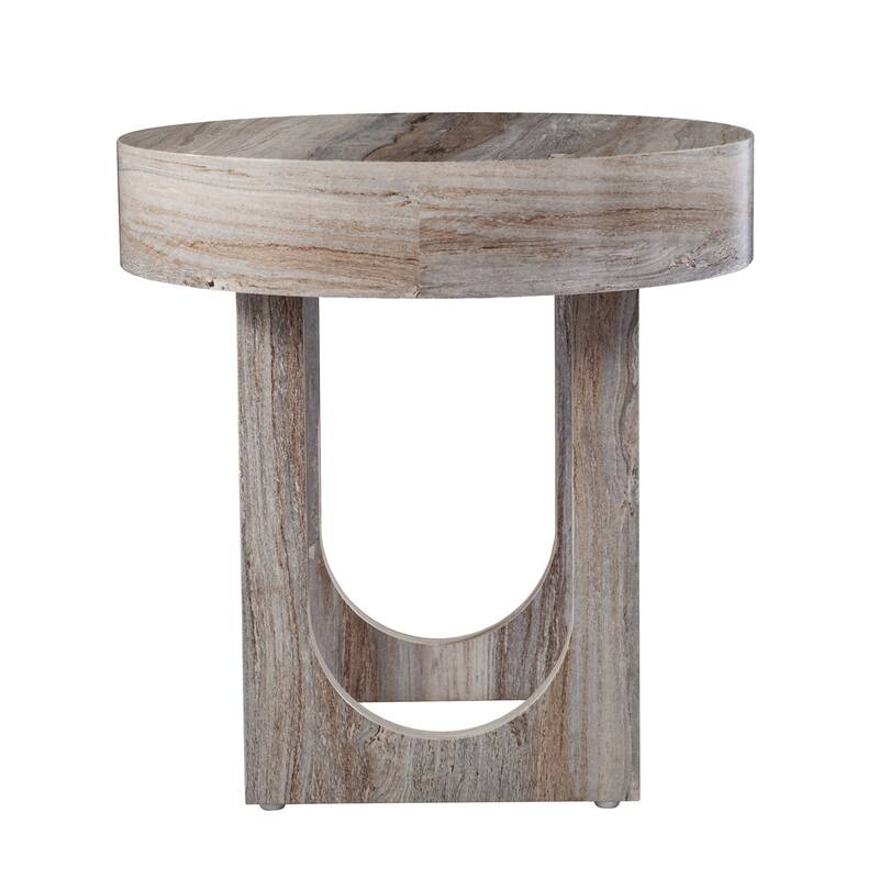 20-Inch Contemporary Brown MDF Wood Round End Table with Sled Base for Living Room - 19.75" H x 19.75" W x 19.75" D