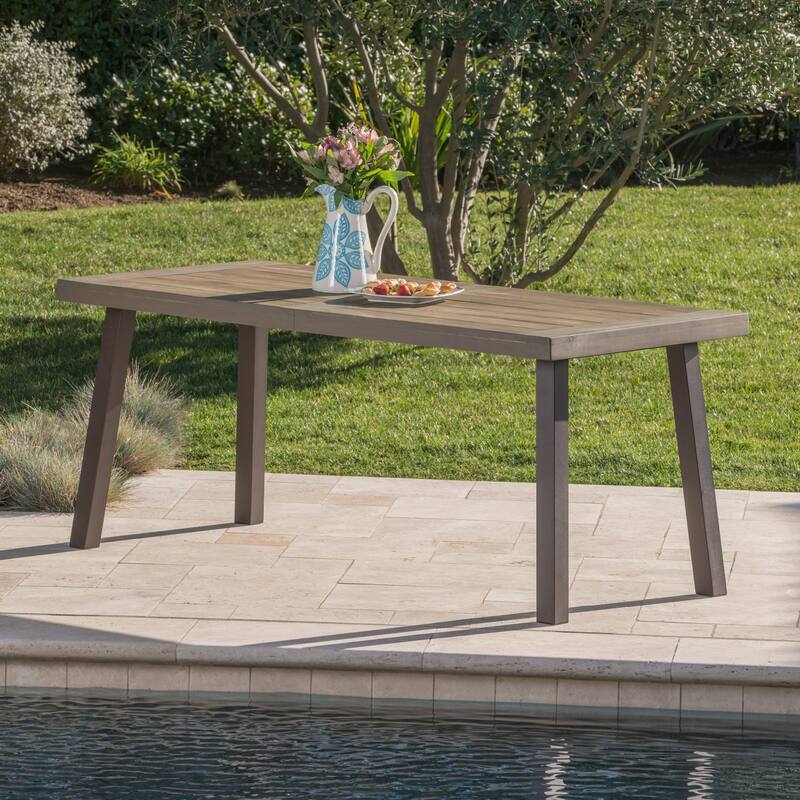 Della Outdoor Acacia Wood Dining Table with Metal Legs, Grey Finish / Rustic Metal - Grey