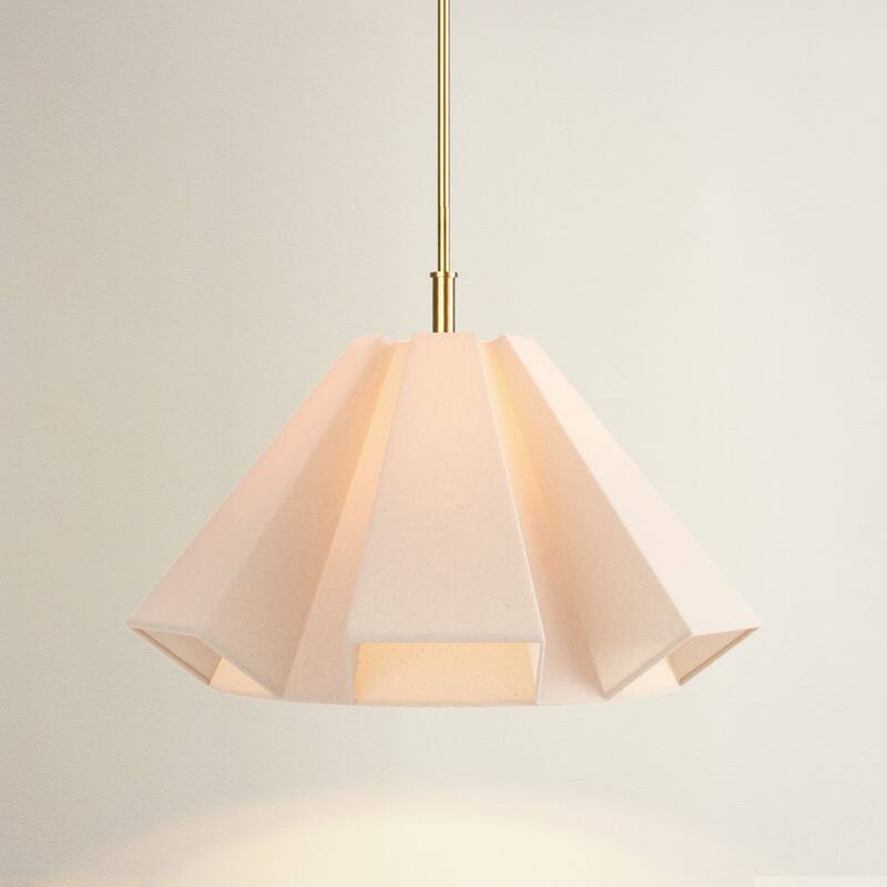 Geometric Modern Pendant Light - Metal, Fabric & Gold, Ivory Geometric Light Fixture For Modern, Coastal, Minimalist Room Decor