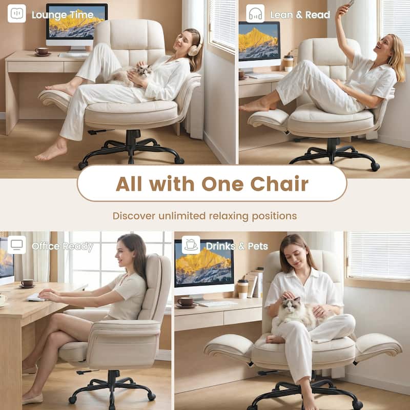 Bossin Cross Legged Office Chair with Adjustable Arms, 135° Reclining Velet Executive Criss Cross Chair with Wheels