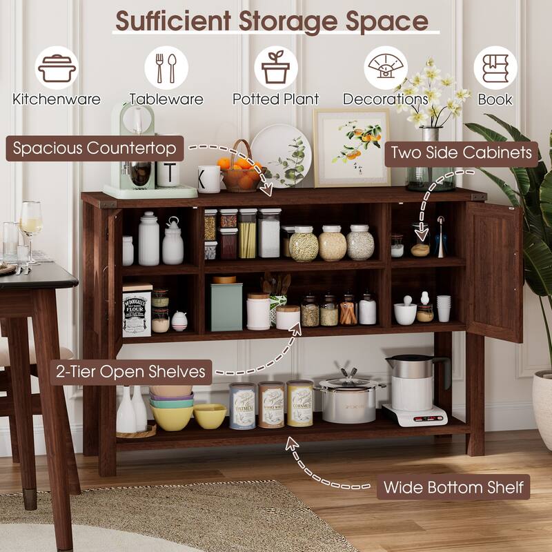 Gymax Buffet Sideboard Storage Cupboard Console Table w/ Open Shelf & - See Details
