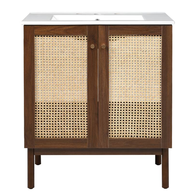 GDFStudio - Lilia 30" Bathroom Vanity with Handwoven Bamboo Doors & Soft-Close Design