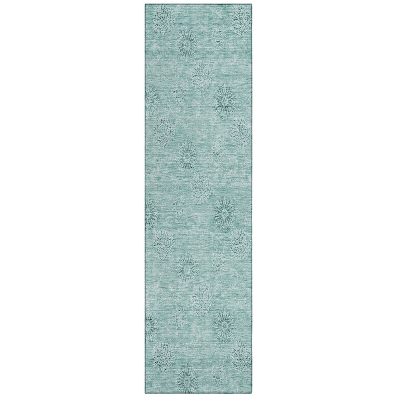 Machine Washable Indoor/ Outdoor Chantille Floral Burst Rug