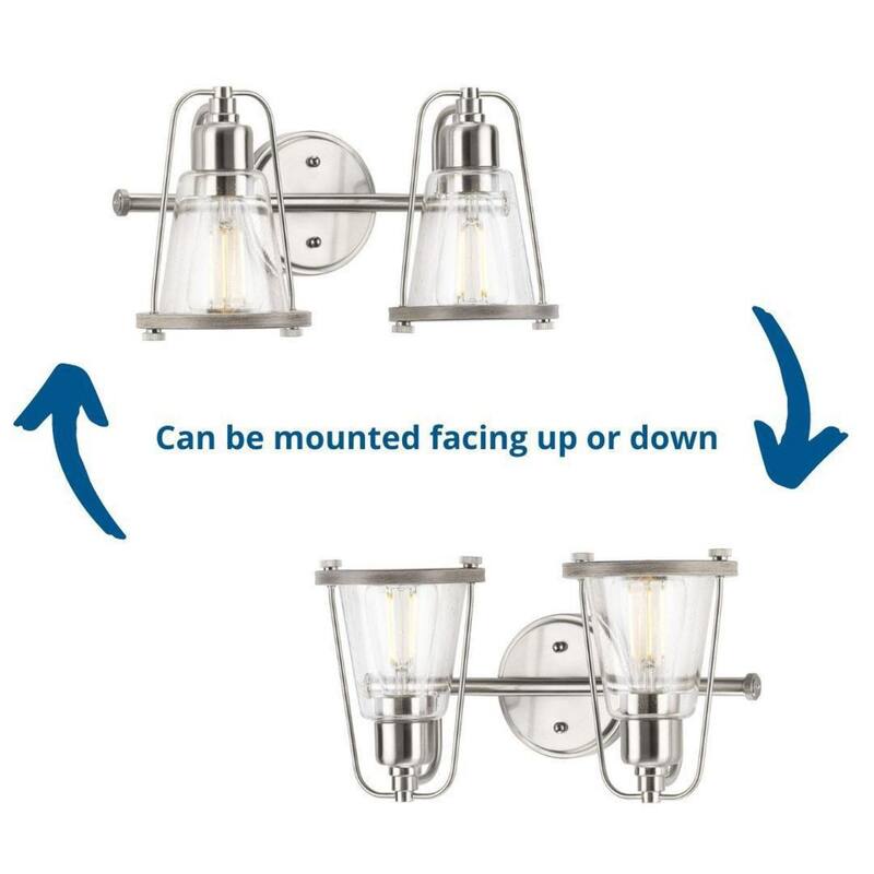 Conway Collection 2-Light Brushed Nickel Clear Seeded Glass Farmhouse Wall Light