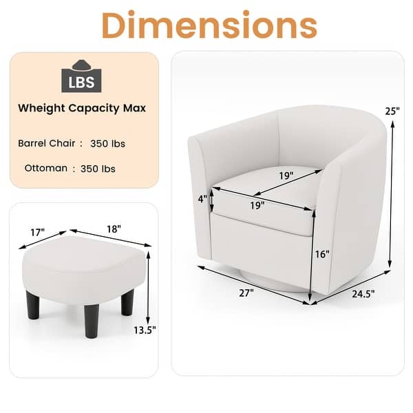 dimension image slide 1 of 3, Costway Swivel Barrel Chair with Ottoman Footrest Curved Backrest & - See Details