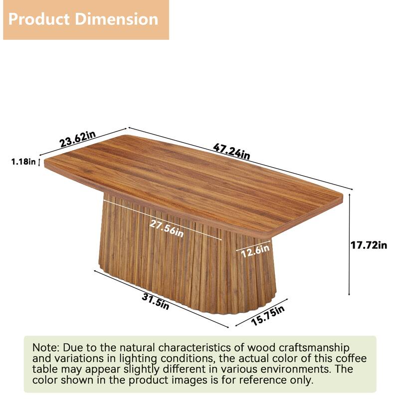 47.2" Coffee Table with Fluted Pedestal, Mid Century Modern Center Table