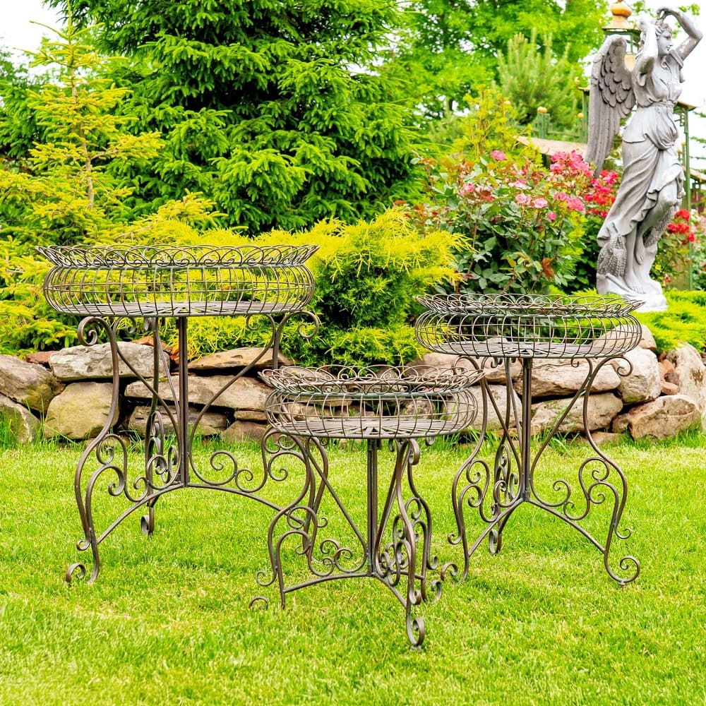 Set of 3 Round Plant Stands with Baskets "Copenhagen 1843"