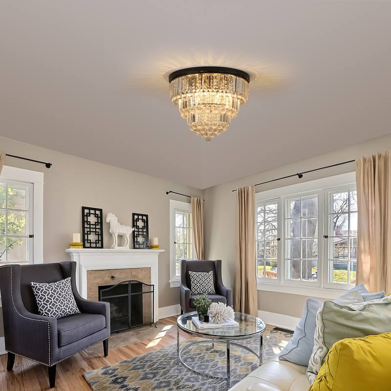 Crystal Flush Mount Ceiling Light with Black/Gold Finish and 6-Light
