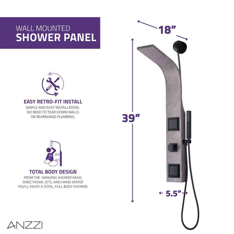 Aura 2-Jetted Shower Panel with Heavy Rain Shower & Spray Wand