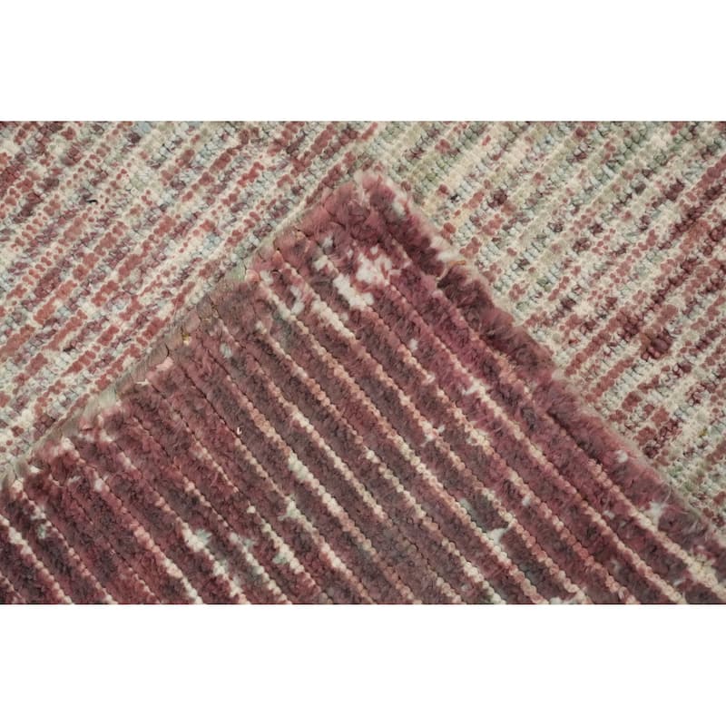 Hand Knotted Oriental Viscose Silk Carpet Modern All-Over Pink Abstract Area Rug - 7' 7'' X 5' 6''