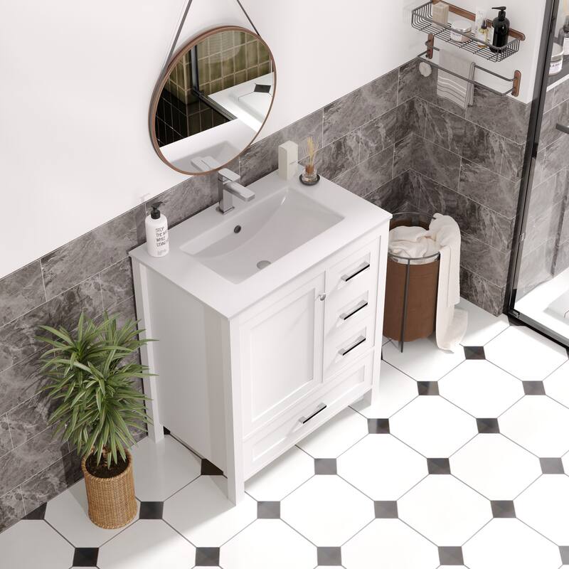 Modern Bathroom Vanity with Ceramic Sink, Soft-Close Storage Cabinet and Glossy Easy-Clean Countertop