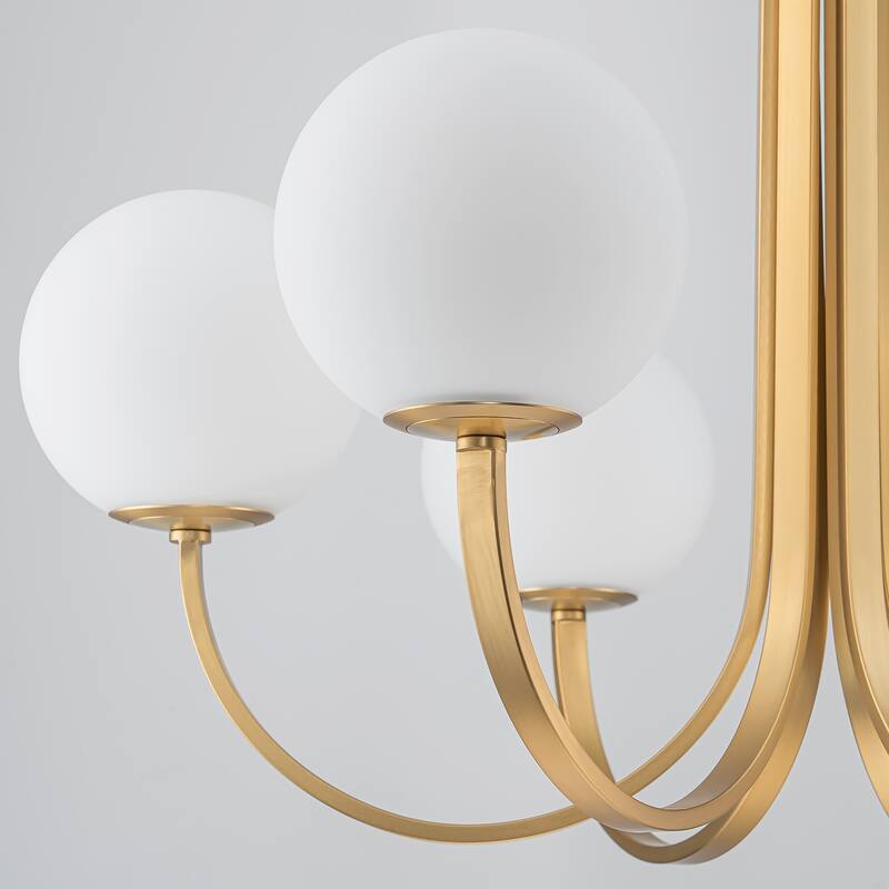 6-Light 32.2" Modern Gold Linear Cluster Globe Chandelier with Frosted Opal Glass Shade - 32.2 in. W x 26.7 in. H