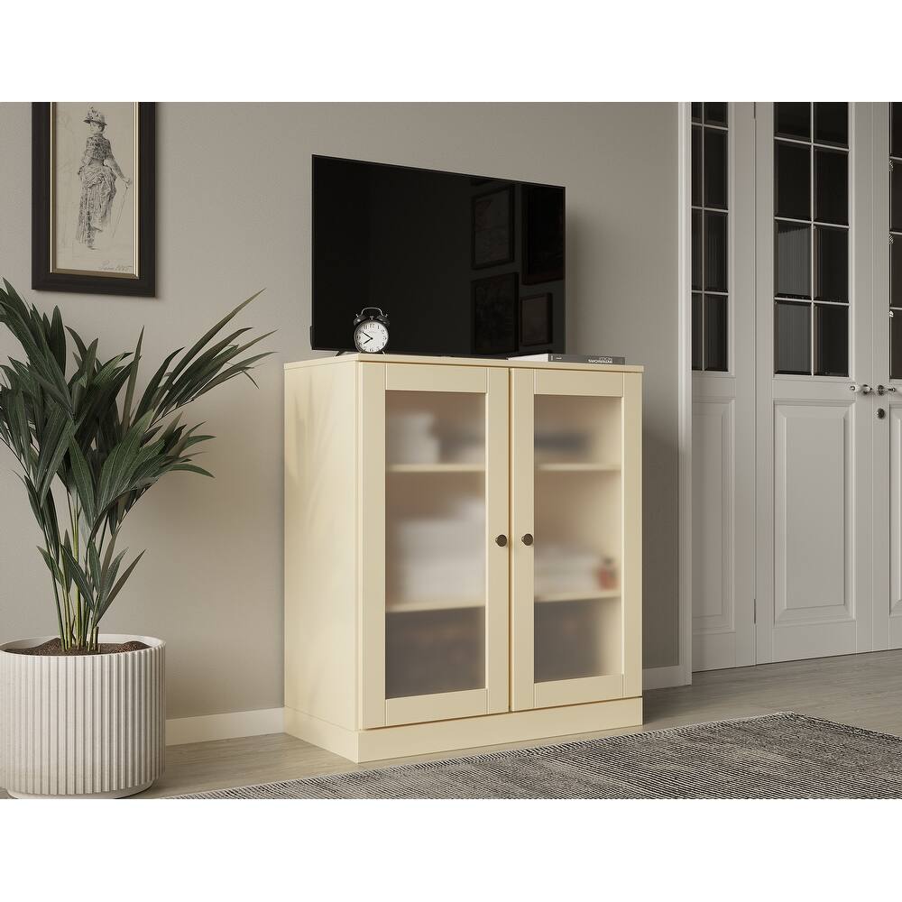 Palace Imports 100% Solid Wood TV Stand with Frosted Glass Doors for TVs up to 32"