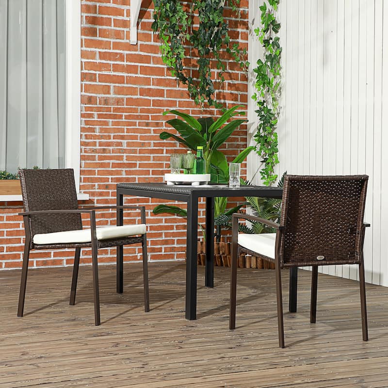 2 Piece PE Rattan Outdoor Dining Chairs with Cushion