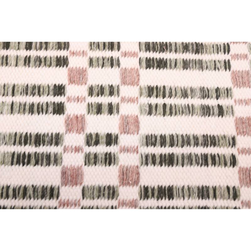 ECARPETGALLERY Flat-Weave Nevada Dark Green, Ivory Wool Kilim - 5'2 x 7'7