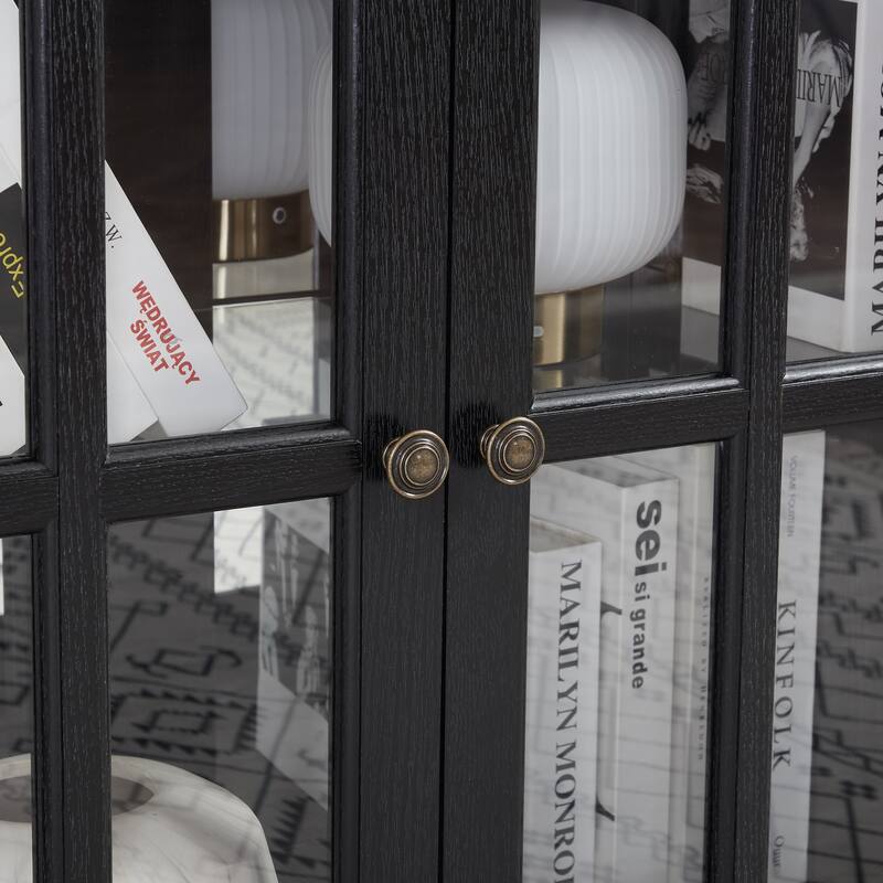 LED Antique Curio Display Cabinet with Glass Doors, Adjustable Shelves and Vintage 4-Door Design