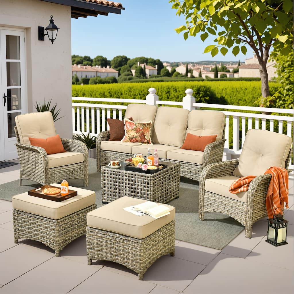 XIZZI 6-Piece Outdoor Wicker Patio Furniture Set with Coffee Table