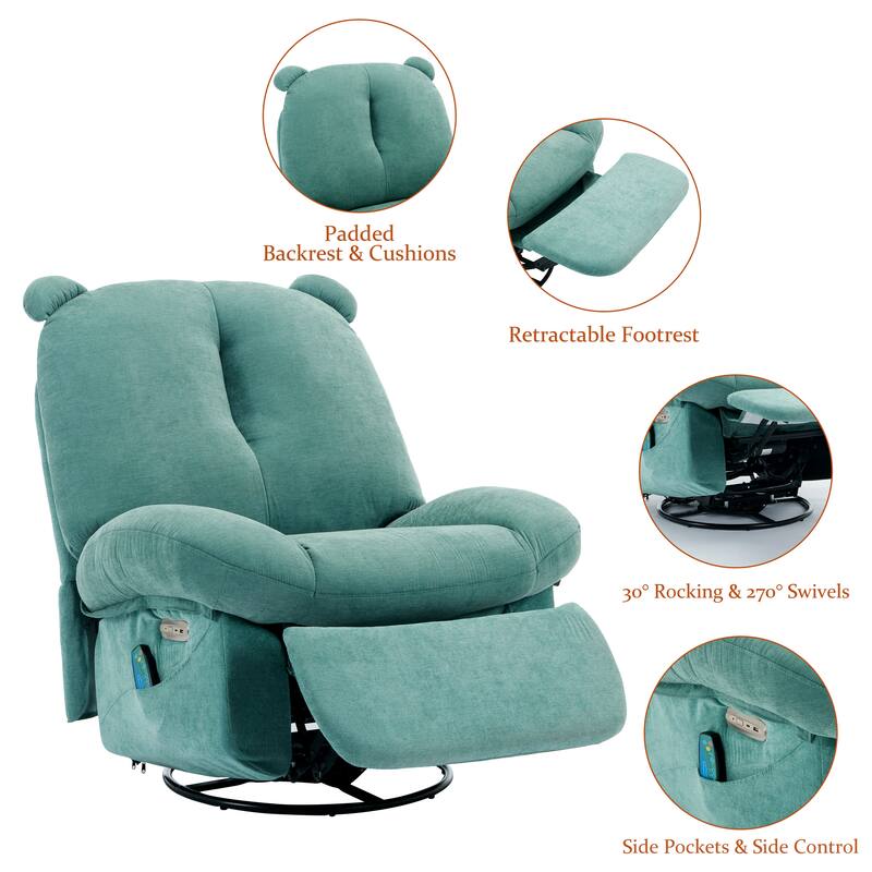 XINMICS Swivel Recliner Chair, Glider Rocking Power Recliner with Massage and Heated