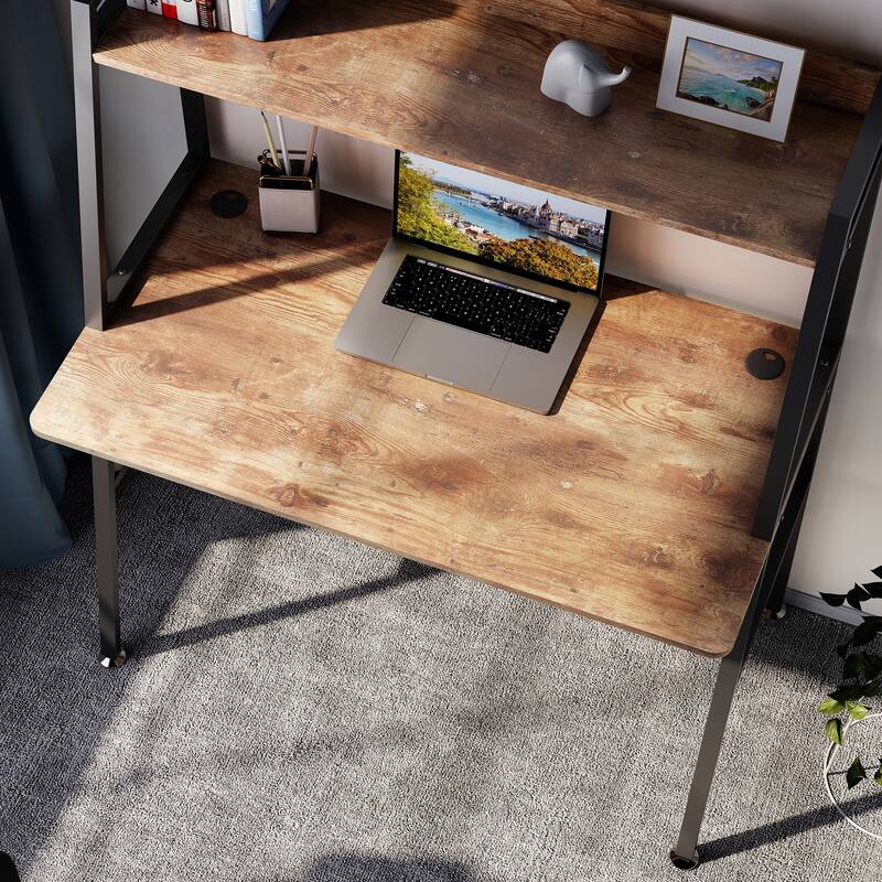 48 Inch Ladder Desk with Storage Shelves, 2-Tier Home Office Writing Computer Desk
