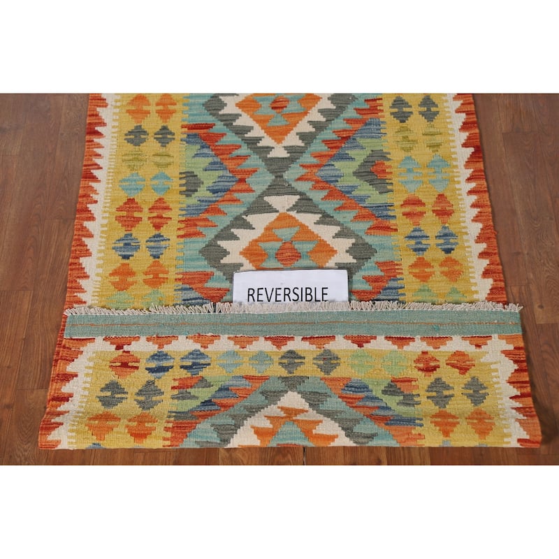 Hand Woven Oriental 100% Wool Carpet Southwestern Geometric Multi-Colored Kilim Area Rug - 5' 3'' X 3' 2''