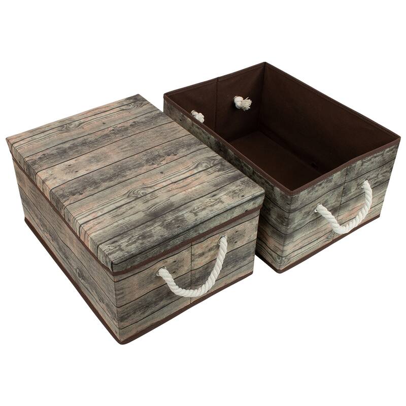 Wooden Pattern Storage Box Brown 2 Pack