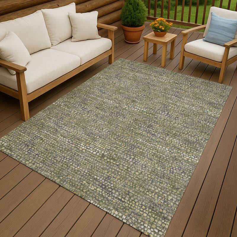 Machine Washable Indoor/ Outdoor Casual Kersey Chantille Rug - Olive - 9' x 12'