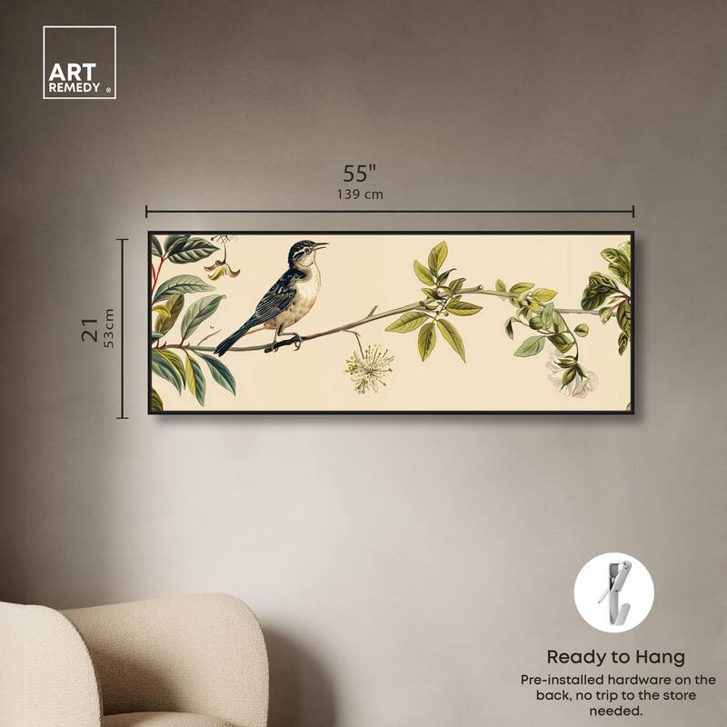 Vintage Bird Floral Panoramic Canvas by Art Remedy