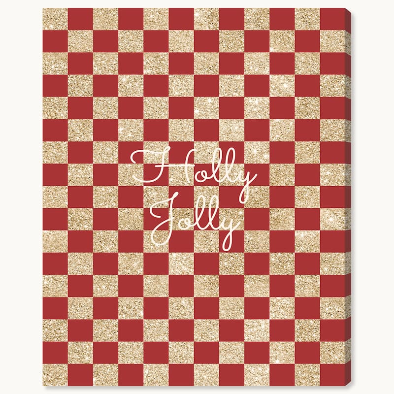 Wynwood Studio Canvas Holiday and Seasonal Holly Jolly Board Gold Glam Wall Art Canvas Print