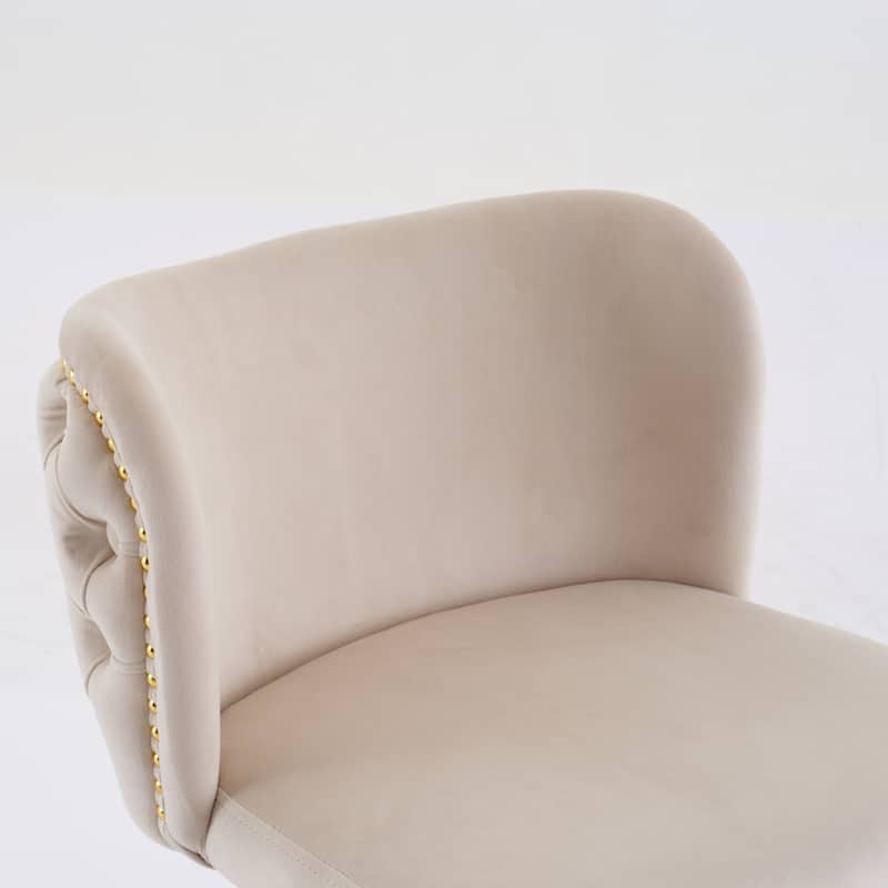 Swivel Barstools Adjusatble Seat Height With Gold-plating Base, Upholstered Bar Stools with the whole Back Tufted, Set of 2