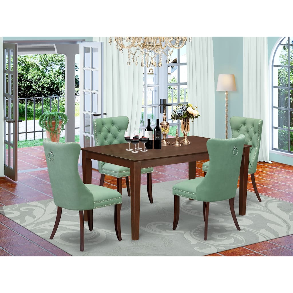 East West Furniture Kitchen Table Set Includes a Rectangle Dining Room Table and Parson Chairs, Mahogany (Pieces Options)